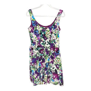 Connected Apparel Watercolor Purple Floral Sleeveless Dress Womens Size 8 Flowy